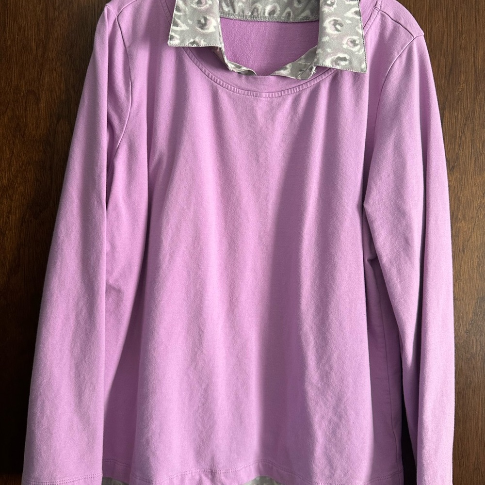Isaac Mizrahi Lavender Long Sleeve Blouse with Gray Collar